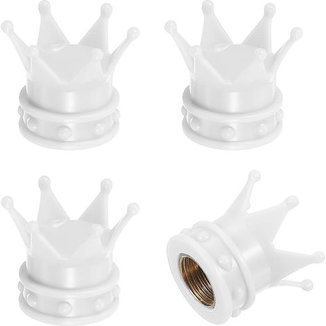 Crown Tyre Valve Caps, Tire Valve Caps for Vehicle Car Tire Air Caps Covers with Rubber Ring O Universal Bicycle SUV Automotive, White (1/5)