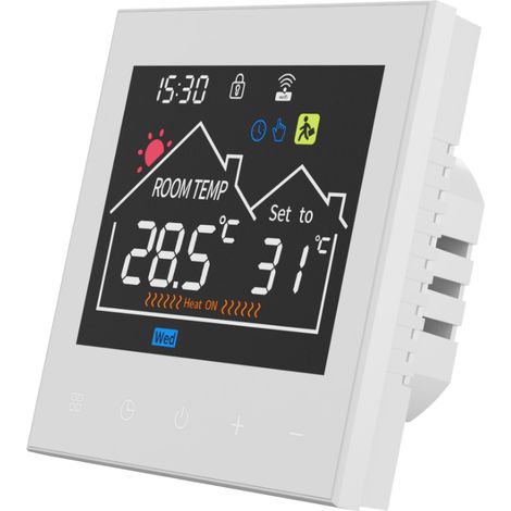 Thermostat intelligent de chauffage électrique 16 A AC 90 V-240 V Contrôleur de température Mémoire de panne de courant programmable pour chauffage électrique par le sol Blanc (comprend un câble de ca (1/5)