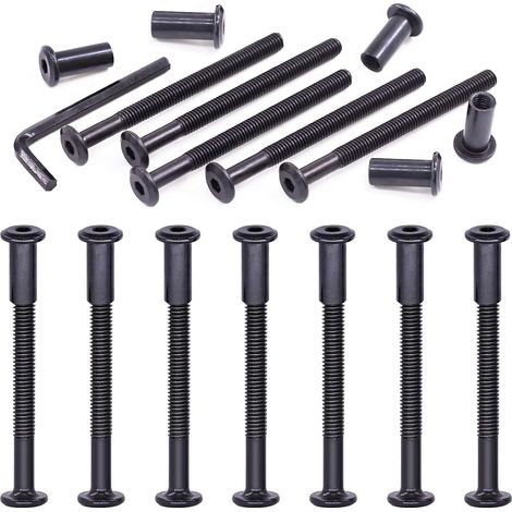 Lot de 25 boulons hexagonaux M6 x 75 mm en acier carbone noir avec 1 clé Allen, tige de vis pour meubles, boucle de ceinture à tête longue, boulons de reliure en cuir (1/5)
