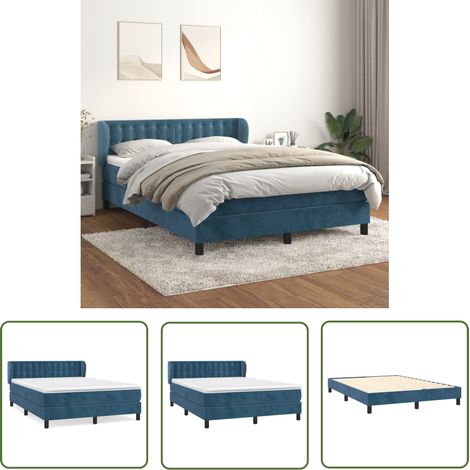 The Living Store Boxspringbett mit Matratze Dunkelblau 140x200 cm Samt - Samtbett - Boxspringbett - Doppelbett - Bettauflage - Matratze (1/5)