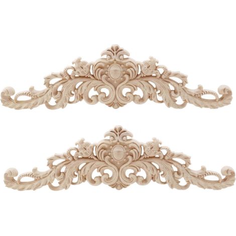 2x Sculpture Bois Naturel Appliques Pour Meuble Meuble Moulures en Bois Non Peint Decal Vintage Ho (1/5)