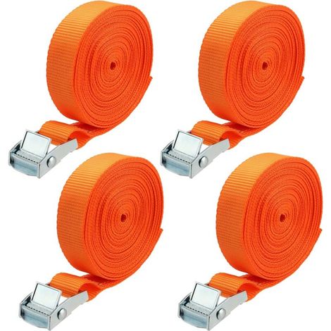 CHOYCLIT 4er-Pack 7 m Spanngurte mit Schloss, Zurrgurt für Auto, Gepäckträger, Motorrad, Fahrrad, maximale Belastung 250 kg, Orange, 2,5 cm breit