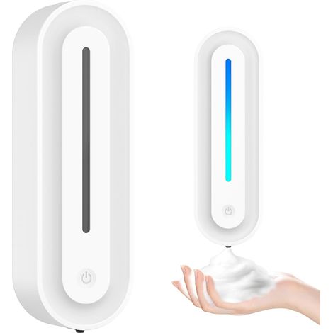 Distributeur de savon moussant intelligent mural - 420 ml, rechargeable, sans contact et réglable - pour salle de bain, cuisine, bureau - Blanc