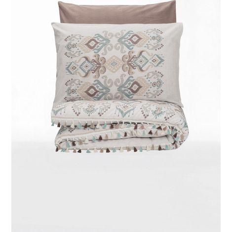 Funda nórdica, funda nórdica, ropa de cama Set 100% Algodón Blanco Marrón (1/4)