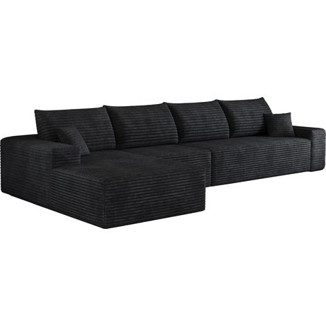 Divano angolare modulare da 340 cm con chaise longue a L in velluto a coste nero, HOMVRA (1/5)