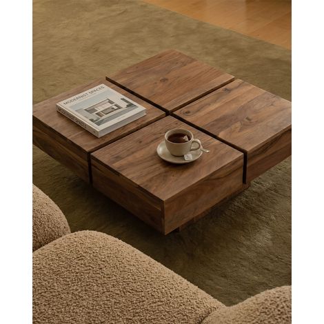 Pixo - Table basse carrée bois massif d'acacia naturel (1/5)