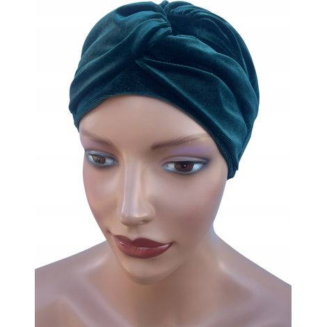 Sara Damen-Turban, flaschengrüner Samt-Kopfschmuck, modisch und komfortabel (1/5)