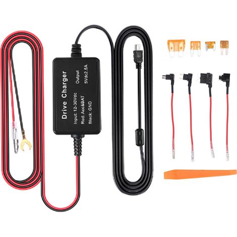 Kit câblage Dashcam 12V-30V vers 5V avec protection basse tension 11,6V et anti-surchauffe, cordon d'alimentation pour caméra de bord, kit de câblage permanent (1/5)