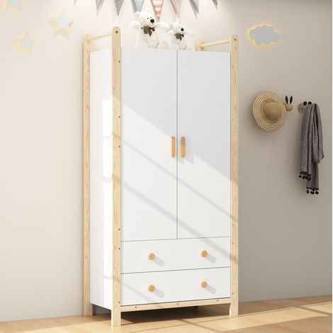 Armoire rangement 2 portes 90 cm bois blanc naturel OKMYHOME (1/5)