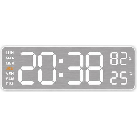 Horloge murale digitale LED réveil électronique rectangulaire calendrier température compte à rebours boîtier blanc 5513 – Livraison gratuite (1/5)