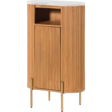 Badschrank Mango 55x30x90 natur lackiert / Marmor weiß BARCELONA 555 (1/4)