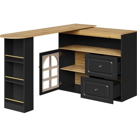 Drehbare Essbar 360° aus schwarzem MDF 138-204 x 39 x 104 cm mit 2 Schubladen (1/5)