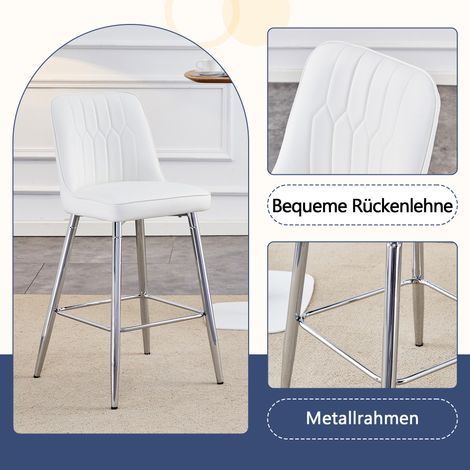 Lot de 2 tabourets de bar, hauteur 100 cm, similicuir blanc et piètement métal argenté, avec repose-pieds confortable. Disponible en plusieurs coloris – parfait pour votre bar à domicile. (1/5)