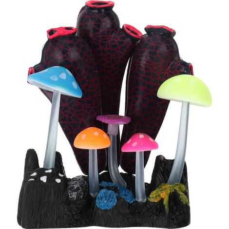 Décor Aquarium Champignon Arbre Marin Silicone Plante Simulée pour Réservoir Poisson Bac Aquatique Ornement (1/5)
