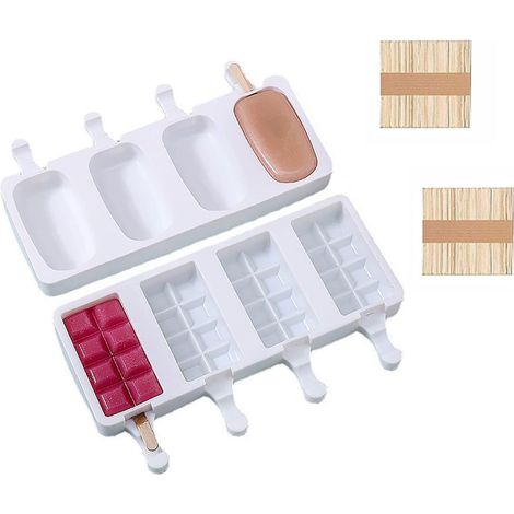 Eiswürfelbereiter, Eiswürfelbereiter, Eiswürfelbereiter, Eis am Stiel, Eiswürfelbereiter, selbstgemachter Eis am Stiel-Maker 100 Houten Stokjes für DIY IJs (2er-Pack, weiß)