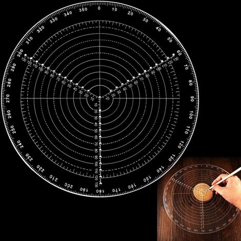 Creuset circulaire transparent en acrylique de 300 mm (11,8 pouces) pour le tournage sur bois. Outil de centrage pour le tournage, le traçage de cercles et le travail du bois. Gabarit circulaire trans (1/5)