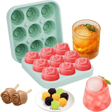 Stampo per cubetti di ghiaccio in silicone verde (0-0) con 9 cavità e coperchio. (1/5)
