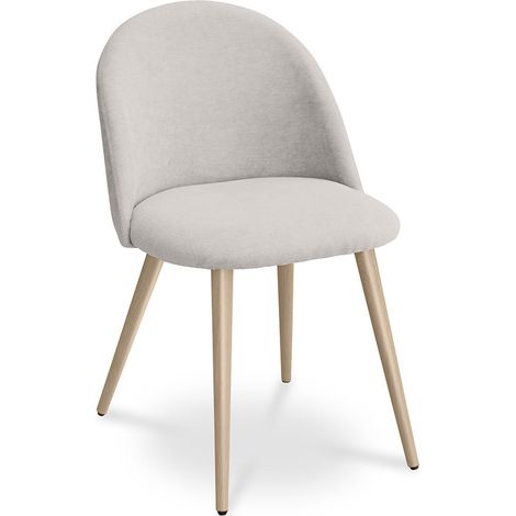 Privatefloor – Chaise de salle à manger scandinave tapissée en tissu crème – Pieds métal aspect bois hêtre – Dimensions 57x51x78cm