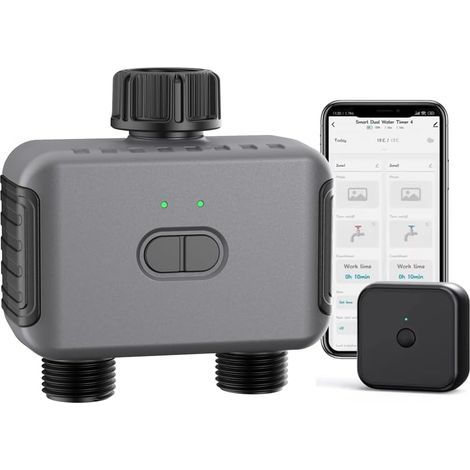 WIFI Bewässerungscomputer Automatisch - Smart Garten Zeitschaltuhr für Wasserhahn - 2 Zonen Steuerung - App Gesteuert mit Timer Funktion - für Rasensprenger & Tropfbewässerung