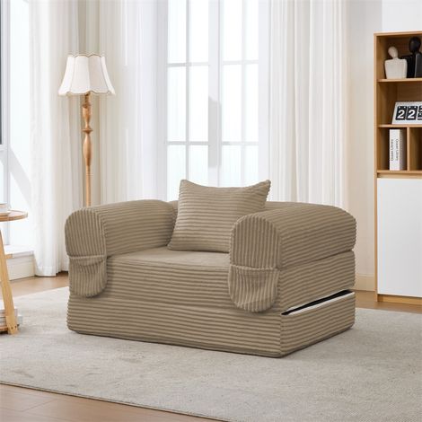 Fauteuil Convertible 1 Place - 120x85x65cm - avec Coussin Supplémentaire - Tissu Corduroy Brun (1/5)