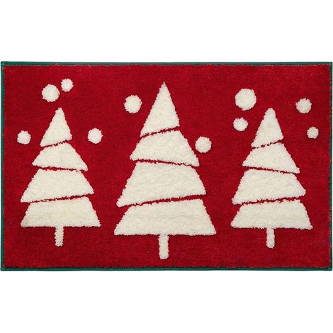 Tapis de bain rouge décoratif pour salle de bain de Noël, tapis de bain mignon, antidérapant et amusant, en peluche, absorbant et lavable, 50 x 80 cm (1/5)