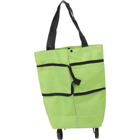 Sac de courses pliable grande capacité avec fermeture éclair, en tissu Oxford et roulettes, idéal pour le camping (vert). (1/5)