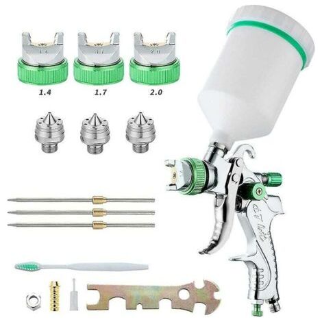 Pistolet à peinture professionnel haute pression Kit de pistolet à air comprimé Alimentation par gravité Pistolet à peinture pneumatique HVLP 600CC 1.4MM/1.7MM/2.0MM 3 buses de taille