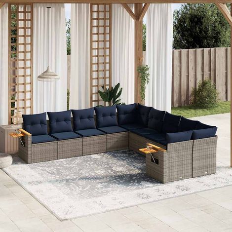 vidaXL Salon de jardin 10 pcs avec coussins gris résine tressée (1/5)