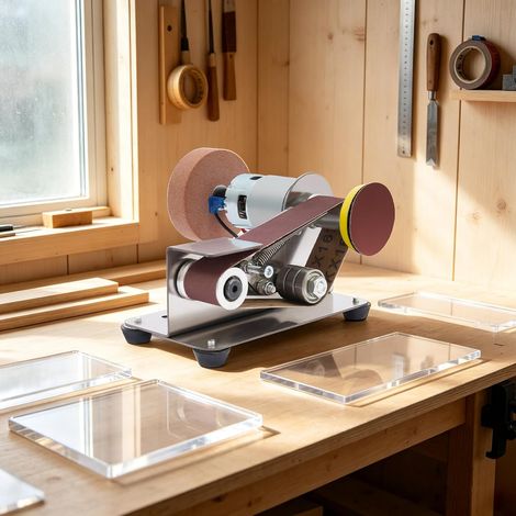 96W Tabletop Grinder Polisher, Electric Belt Sander, 7-Speed 8000 RPM, 5 sanding belt grits, plus polishing, grinding, and rust removal functions (1/5)