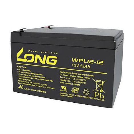Long WPL12-12 WPL12-12 Batterie au plomb 12 V 12 Ah plomb (AGM) (l x H x P) 151 x 93 x 98 mm cosses plates 6,35 mm auto-décharge réduite, sans entre Y860862 (1/2)