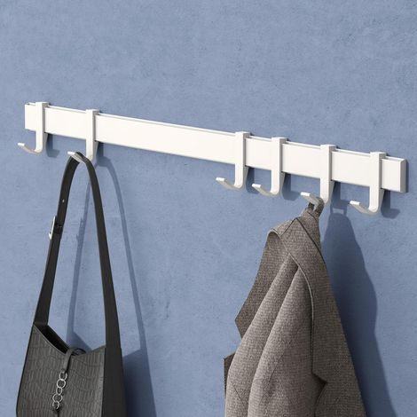 doporro Appendiabiti da Parete con 6 Ganci Scorrevoli, Attaccapanni da Muro in Alluminio Appendiabiti 60 cm per Cameretta, Ingresso, Cucina, Bianco Opaco, Stalo-12 (1/3)