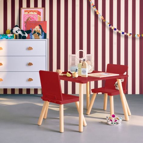 sweeek - Table carrée enfant bois de pin 2 assises terracotta - Judith