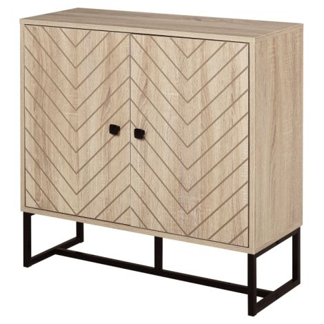Stylish MDF 2-Tier Storage Cabinet with Steel Frame and Handles, Oak Finish, Compact Organizer for Home, 80H x 80L x 29.5W cm