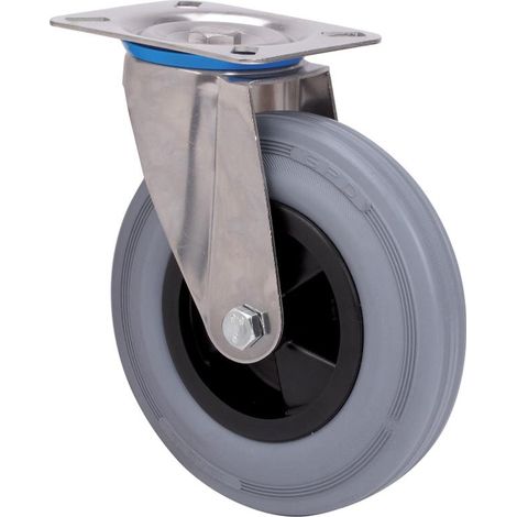 rueda giratora placa inox.10zvi160-psr poliamix-goma gris eje rodillos (1/2)
