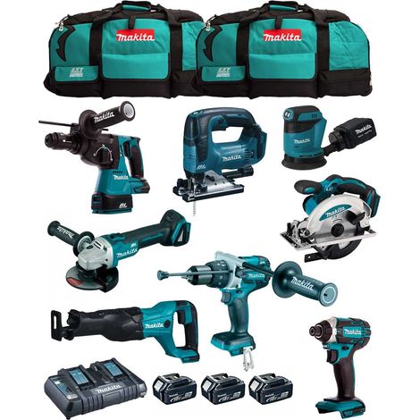MAKITA Kit MK802 (DHP481 + DHR243 + DGA504 + DTD152 + DJV182 + DSS610 + DJR186 + DBO180 + 3 x 5,0 Ah + DC18RD + 2 x LXT600)