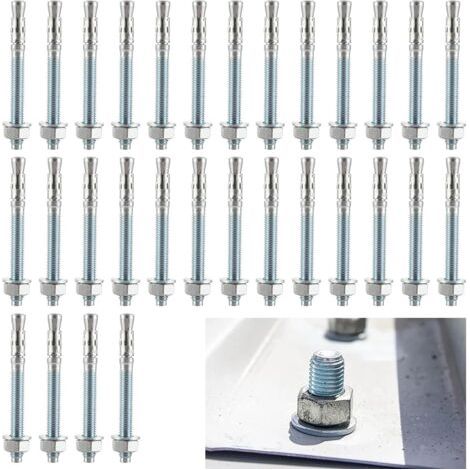 QORVA-Ancrage de boulons m10 x 100 mm pour charges lourdes - Galvanisé m10 - Chevilles d'ancrage pour charges lourdes - M10 - Vis d'ancrage en acier galvanisé M10 - Pour balustrade, fenêtres, murs-rid