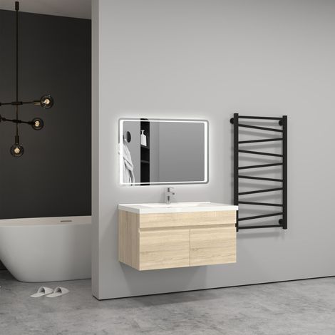 Aica Sanitaire – Meuble salle de bain 79,5(L)x45(W)x40(H)cm – 2 portes – Vasque suspendue en MDF – Charnières anti-corrosion – Rangement optimisé (1/5)