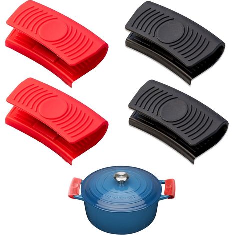Set of 2 pairs of silicone handles for pots and pans, silicone handle holders, heat-resistant, oven mitt handle, heat protection for oven bowls and frying pans (1/5)