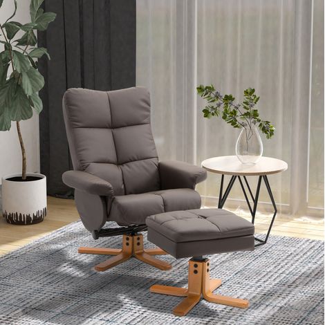 Sillón relax de madera marrón con reposapiés y almacenaje, 80 x 86 x 99 cm (1/5)