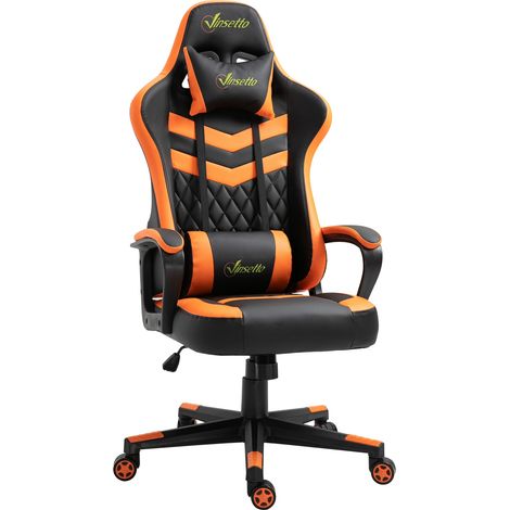 Silla gaming silla de escritorio de oficina altura regulable basculante con reposacabezas cojín lumbar 61x70x121-129 cm (1/5)