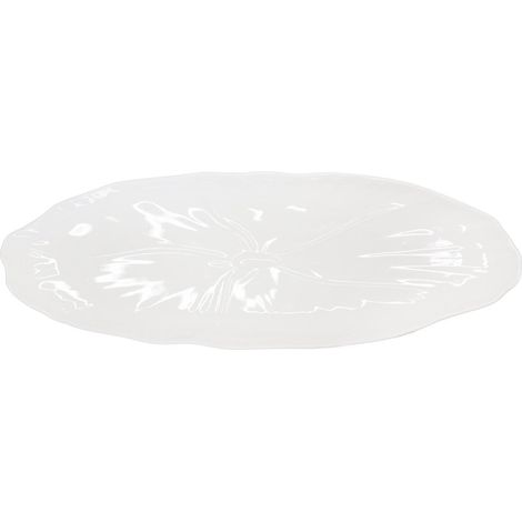 Plat de Service Ovale en Porcelaine avec Motif Fleur pour la Table Coloris Blanc 37 cm - PANGIVO (1/3)