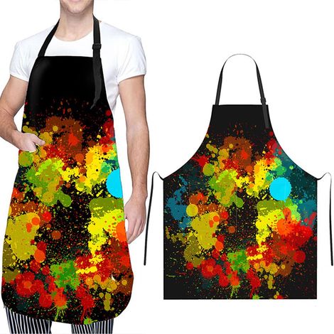 Tablier Bbq Imperméable, Tablier Graffiti Coloré, Tablier De Cuisine Pour Hommes, Tablier De Cuisine Réglable Avec Poches, Tablier De Serveur (1/5)