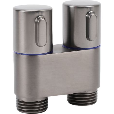 Robinet d'angle 1 entrée 2 sorties filetage mâle G1/2 double commande en métal gris pour salle de bain WC bidet balcon (1/5)