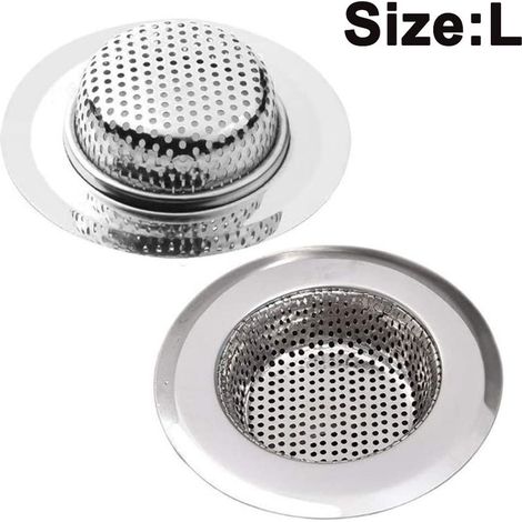 Lot de 2 paniers-filtres pour évier de cuisine en acier inoxydable, grands modèles. (1/4)