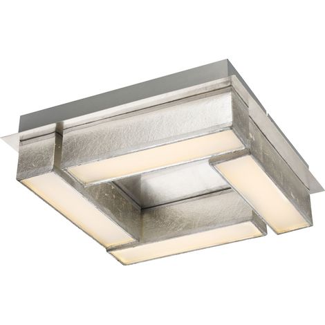 Lampada da soffitto per soggiorno Lampada da soffitto a LED per sala da pranzo in argento, metallo tessile nichel opaco, 1x 12W 800lm 3000K, LxLxH 30x30x8,5 cm
