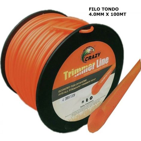 FILO PER DECESPUGLIATORE TONDO 4MM BOBINA 100MT TAGLIAERBA CAVO MATASSA ROSSO (1/2)
