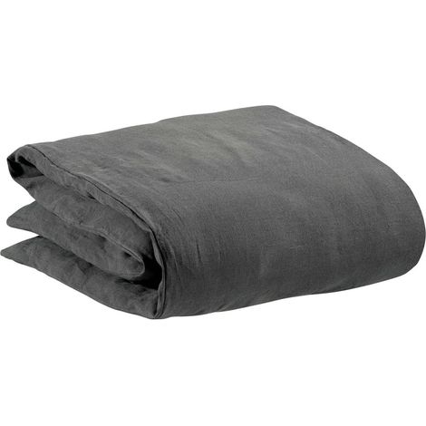 Housse de couette en 100% lin lavé stonewashed finition bouteille 260 x 240 cm - PANGIVO (1/3)