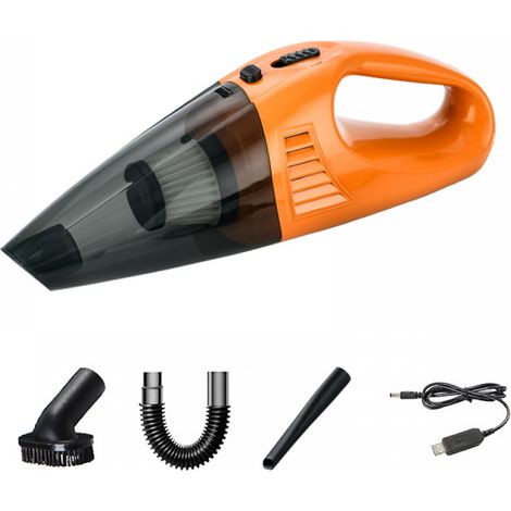 Aspiradora portátil para coche – Aspiradora portátil pequeña y potente de 12 V – con varios accesorios – para coche y hogar – Naranja (1/5)