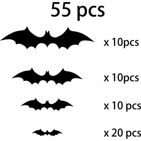 Chauves-souris Halloween - Décoration Murale 3D en PVC - Pour Intérieur Fenêtre Porte - Lot de 44 55 ou 88 Pièces (1/5)