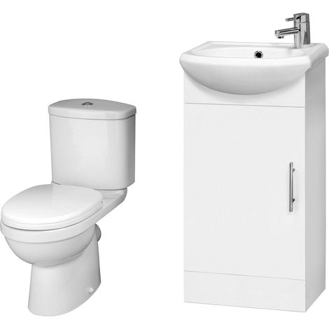 Cloakroom Suite - Vanity Unit, Toilet and Toilet Seat - Gloss White (1/4)